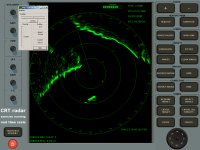 Simulated CRT Radar Screen demonstrating radar shadow on coastline.