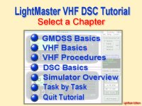 Chapter Index of VHF Radio Tutor showing GMDSS VHF and DSC topics.